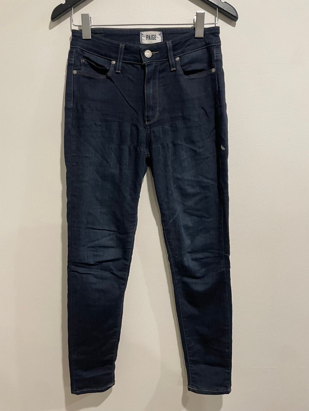 Paige High Waisted 5 Pocket Dark Wash Denim Skinny Jeans Blue Women's Size 27